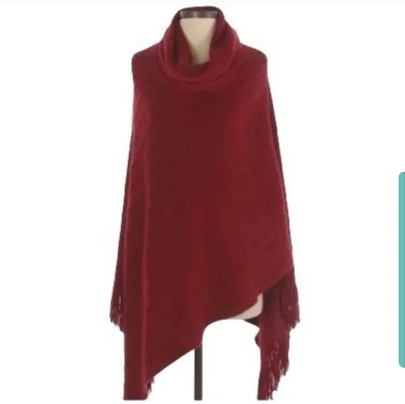 BCBG Red Cowl Poncho - Picture 1 of 5